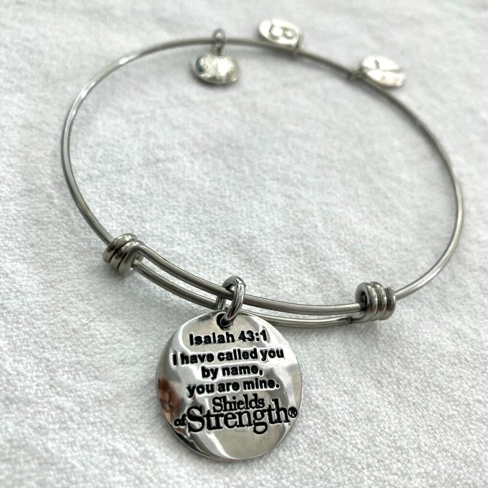 "Faith & Grace", Shields of Strength - Initial Bangle - "M" - Isaiah 43:1